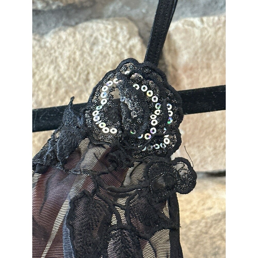 VTG Y2K Hypnotic Lingerie Sequin Euro Top 00s Cami Micro Mesh Bow Floral XS/S - Picture 4 of 6